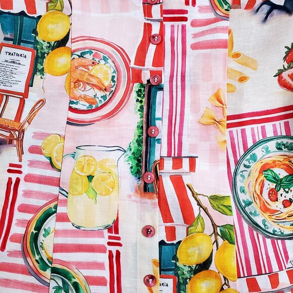 Zara Patchwork Linen Blend Midi Dress XS Open Back Trattoria Italy Pasta Lemon - Picture 10 of 16